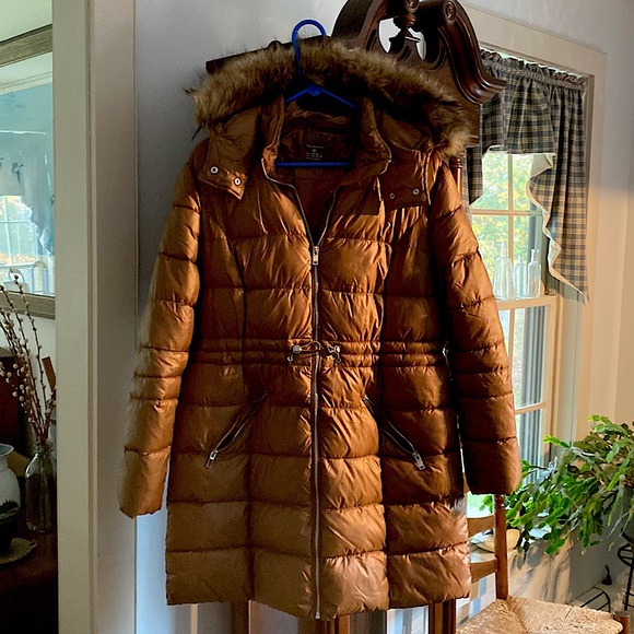 Primark Jackets & Coats Primark Winter Coat Sizemed Cinch Waist Faux Fur Edged Hood Copper